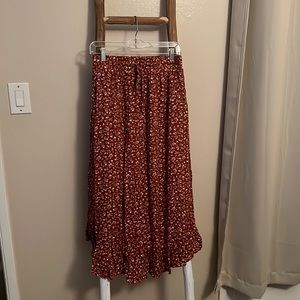 Burnt Orange Floral Midi Skirt